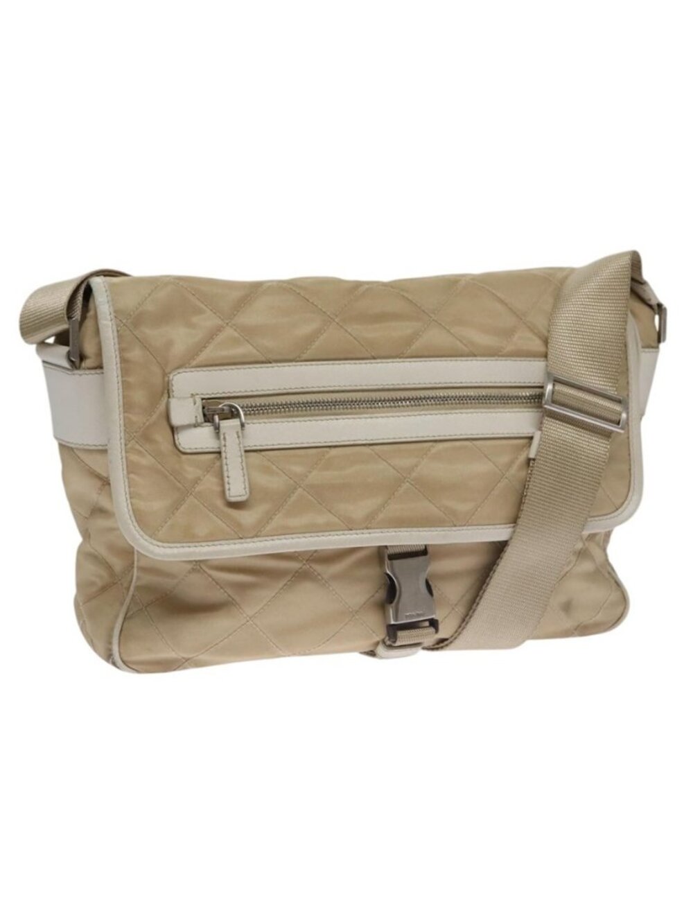 Authentic PRADA Shoulder Bag Nylon Beige Silver